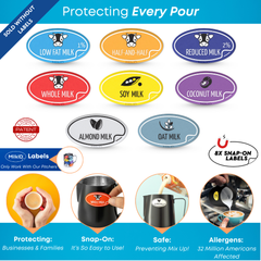 MilkID 8 Allergen Silicone Labels – Color-Coded Labels for Safe Milk Frothing and Allergen Management