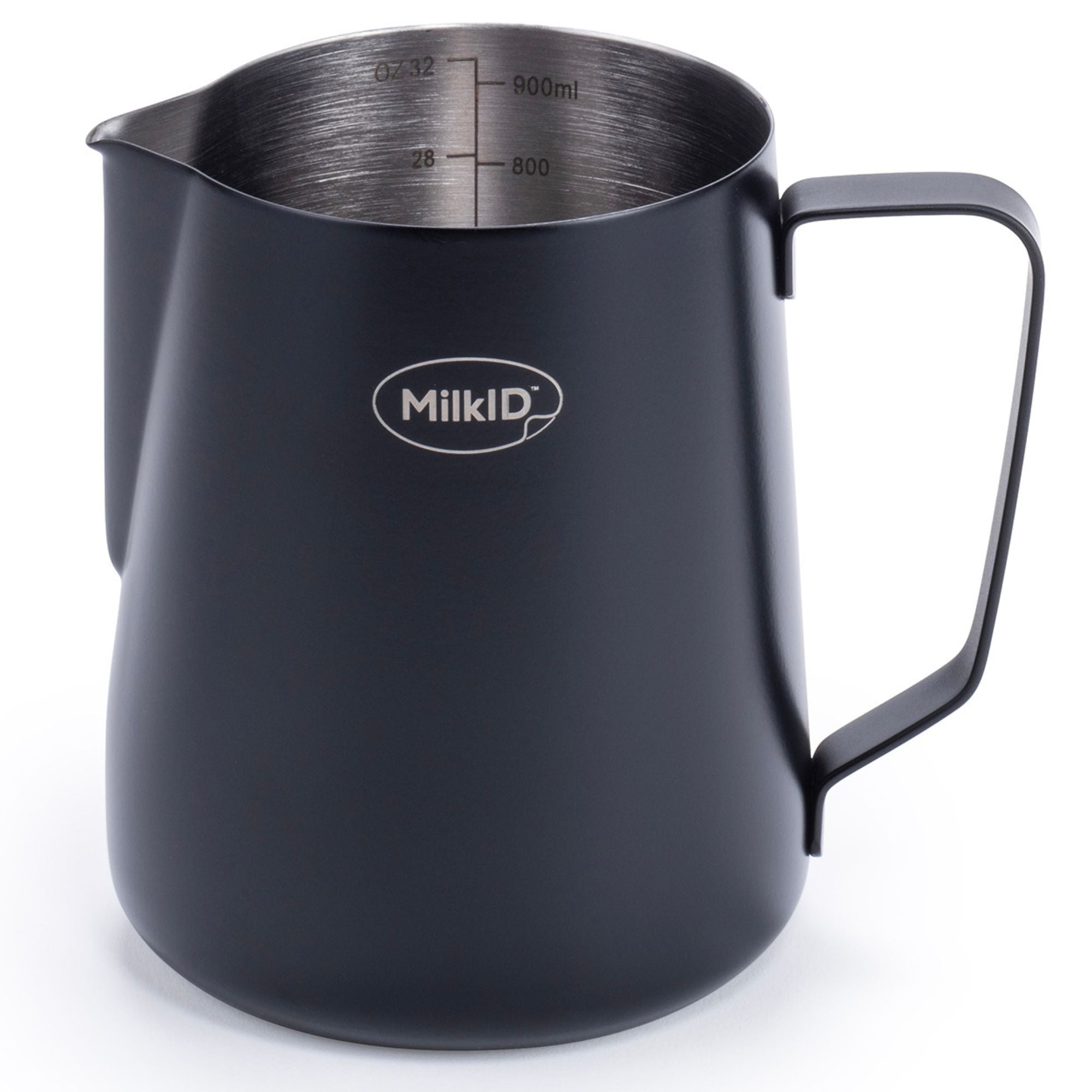 Black 32oz (900ml) Stainless Steel Milk Frothing Pitcher with Silicone Labels – Best for Large Orders